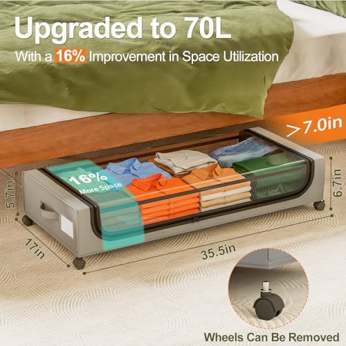 GoMaihe Under Bed Storage with Wheels 70L Grey 2-Pack - Image 2