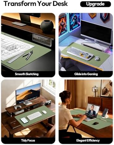 YSAGi Leather Desk Protector, Office Mat, Large Mouse Mat, Non-Slip PU Leather Blotter, Laptop Desk Mat, Waterproof Writing Pad for Office and Home (Bamboo Green, 31.5" x 15.8") - Image 2