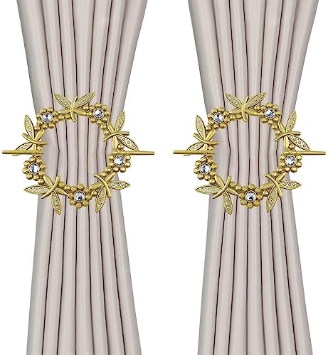 2 Pack Gold Dragonfly Curtain Tiebacks Round Gold Drapery Holdbacks by Mewutal