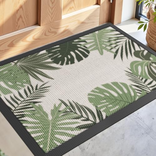 DEXI Front Door Mat Outside Entrance, 24x36 Summer Tropical Leaves Plant by DEXI