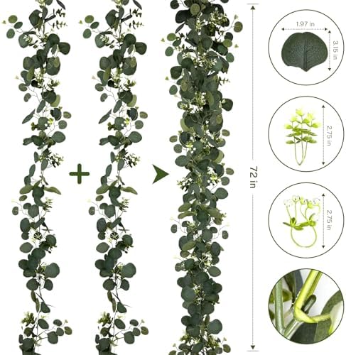 YIJXPOIN 4Pcs Eucalyptus Garland, 6FT Green Flower Garland Decor, Artificial Faux Eucalyptus Leaves Greenery Vines for Table Runner Wedding Bedroom Mantle Centerpieces Backdrop Decorations - Image 2