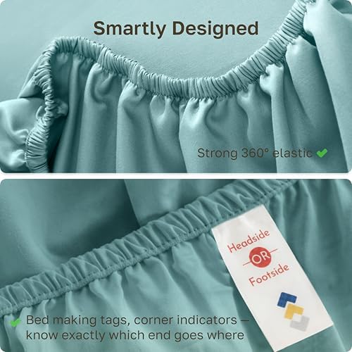 California Design Den Soft 100% Cotton Sateen Twin Size Fitted Sheets, Teal - Image 5