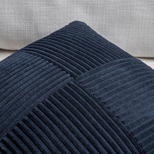 Fancy Homi 2 Packs Navy Blue Lumbar Decorative Throw Pillow Covers 14x22 Inch for Living Room Couch, Rustic Farmhouse Boho Home Decor, Soft Striped Corduroy Rectangle Accent Cushion Case 35x55 cm - Image 3