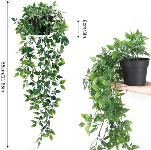 Whonline 3 Pack Artificial Hanging Plants Fake Plants with Pots for House Bedroom Wall Garden Decor - Image 2