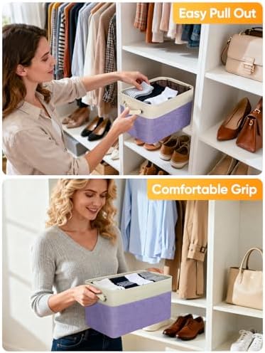 BALEINE 2 Pack Fabric Closet Storage Bins for Shelves, Linen Closet Organizers and Storage, Decorative Baskets for Organizing, Shelf, Clothes, Home, Office (Lavender, 12"x8"x8") - Image 5