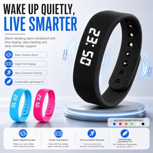 Vibrating Alarm Wristband Silent Wearable Watch Digital Clock for Heavy and Deep Sleepers Adults Deaf Hearing Impaired Men Women Wake Up Bracelet Fitness Reminder Multifunctional - Image 2