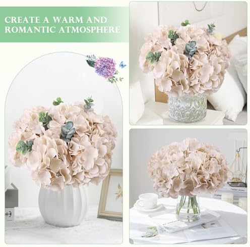 AVIVIHO 10pcs Beige Hydrangea Artificial Flowers Bulk Fake Flowers Hydrangea Silk Flowers with Stems for Western Boho Decor,Home,Wedding Party DIY Pampas Grass Florals Arrangement Decoration - Image 2