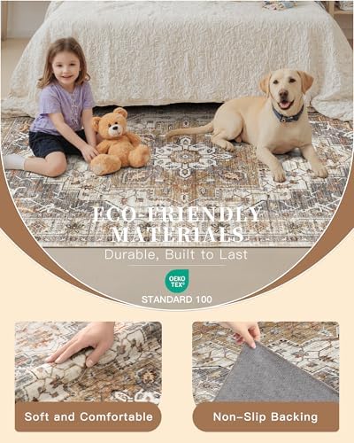 Madane Hallway Runner 3x8, Kitchen Rugs Washable Entry Rug, Turmeric/Grey - Image 6