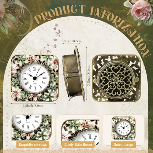 Kenning Vintage Mini Table Clock, 3.5 Inch Small Decorative Metal Non Ticking Analog Quartz Battery Operated Table Top Clock for Living Room Bedroom Bedside Desk Decor(Flower) - Image 2