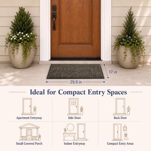 Yimobra Front Door Mat Outside Entrance, Floral Outdoor Mat, 29.5x17,Brown - Image 2
