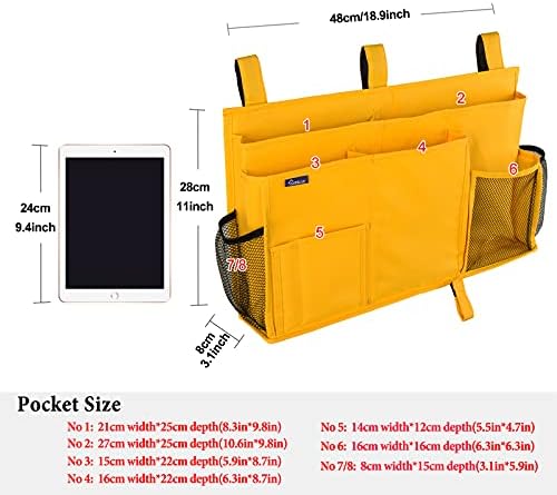 Surblue Caddy Hanging Organizer Bedside Storage Bag for Bunk and Hospital Beds, Yellow, L - Image 5