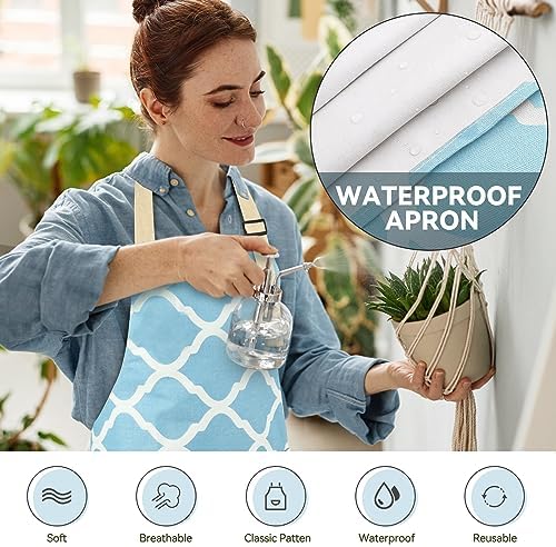 2 Pieces Aprons for Women with Pockets, Cotton Linen Waterproof Kitchen Cooking Aprons, Chef Apronfor Men Women with Adjustable Neck Strap and Long Ties(Blue/Yellow) - Image 4