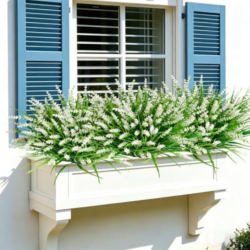 20Pcs Fake Plants Artificial Flowers Monkey Grass for Outdoors，UV Resistant Realistic White Artificial Plants Outdoor，No Fade Greenery Shrubs Outside Decor for Courtyard Porch Patio Garden - Image 4