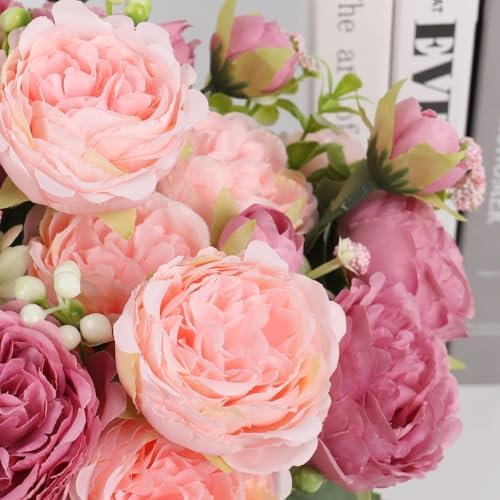 Artificial Peonies Silk Flowers, Faux Peony Bouquet 8PCS Florals Arrangements Decor for Farmhouse Home Boho Wedding Table Centerpiece, Fake Plastic Flowers Bulk for Vase Decoration (New MixPink, 8PCS) - Image 5