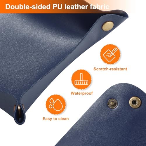 HARFINGTON 4pcs PU Leather Valet Tray Unisex Folding Small Catchall Tray Portable Entryway Table Tray Nightstand Bedside Desk Tray for Key Wallet Watch Coin Jewelry Dice, Dark Blue - Image 5