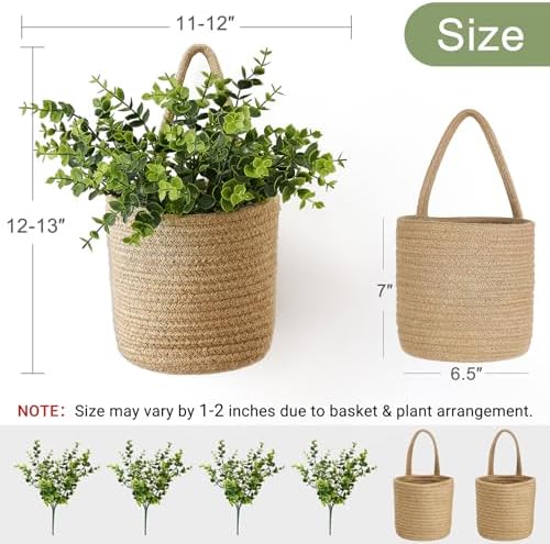 Dahey 2 Pack Woven Hanging Wall Basket 6.5"W×7"H with Artificial Eucalyptus - Image 3