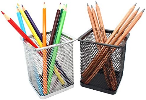 Gullor Square Desktop Pencil Holder, Office Supplies Desk Organizer Makeup Brush Holder, Set of 2, Black and Silver by Gullor