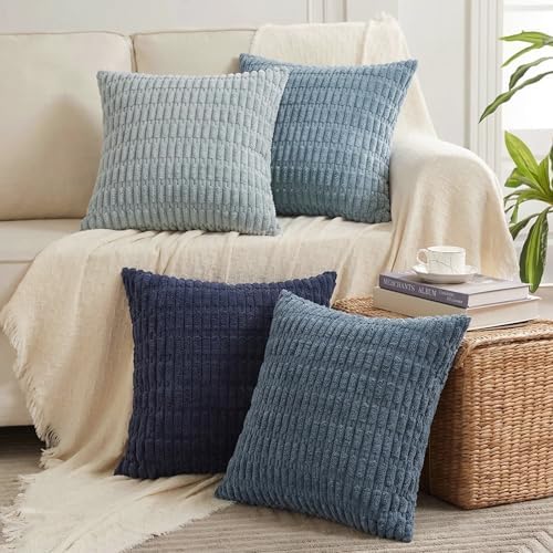 Fancy Homi 4 Packs Decorative Throw Pillow Covers for Living Room Couch Bed, Modern Farmhouse Boho Home Décor Accent Cushion Case, 18" x 18", Blue Series by Fancy+Homi