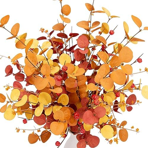 6 Pcs Aritificial Eucalyptus Stems Fall Decorations Leaves Spray Autumn Decorations with Fall Flowers Branches and Fall Plants for Fall Floral Arrangements - Image 4