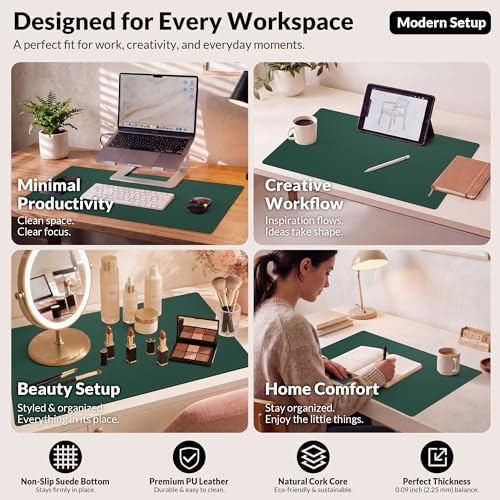 AFIING Cork Desk Mat, Dark Green, 23.6" x 13.7", Desk Pad Protector - Image 6
