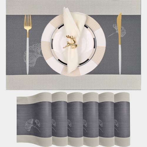 PIGCHCY Rustic Placemats Set of 6, Easy to Clean Placemats Washable Non-Slip Luxurious Durable Table Mats for Home/Dining Room Decoration (Black Gray,18 X 12 inches) by PIGCHCY