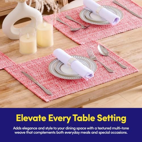 Sweet Home Collection 100% Cotton Placemats for Dining Room Rectangle Two Tone Woven Fabric 13" x 19" Soft Durable Table Mat Set, Set of 6, Pink - Image 2