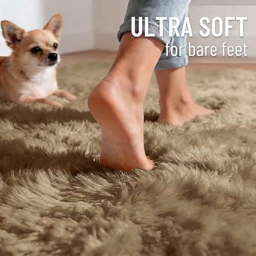 OLANLY 2x6 Machine Washable Runner Rugs for Hallway, Soft Fluffy Shaggy Bedside Rugs for Bedroom, Living Room, Indoor Floor Carpet for Kids Girls and Boys, Home Decor Aesthetic, Taupe - Image 4