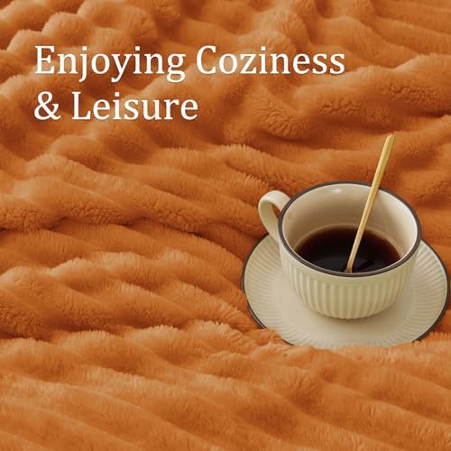 BEDELITE Ribbed Fleece Fall Twin Blanket, Burnt Orange, 60"x80" - Image 4