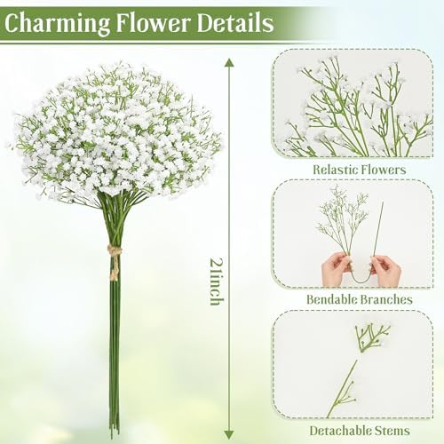 Babys Breath Artificial Flowers 18 PCS White Artificial Baby Breath Flowers - Image 3
