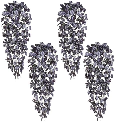 BLEUM CADE Fake Hanging Plants, 4pcs Artificial Hanging Plant, Faux Deep Purple Vines Hanging Plant for Wall Home Living Room Indoor Outdoor Halloween Decor (No Baskets) by BLEUMCADE