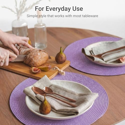 FunWheat Round Braided Placemats Set of 6 Table Mats for Dining Tables Woven Washable Non-Slip Place mats 15 inch(Lilac Purple, 6pcs) - Image 6