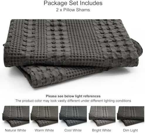 PHF 100% Cotton Waffle Pillow Shams Queen Size, 2 Pack 20" x 30" Soft Skin-Friendly Pillowcases, No Filling, Aesthetic Woven and Breathable Waffle Weave Pillow Case Covers for Bed, Charcoal Grey - Image 5