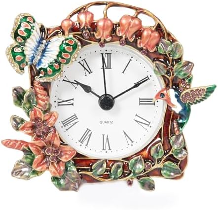 Vintage Small Tabletop Clock, Battery Operated Metal Clock with Rhinestone for Bedside, Table, Living Room, Home & Office, Quartz Analog Movement by bordorsse