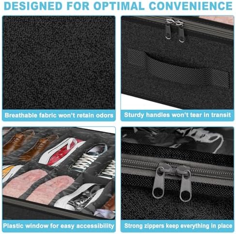 Under Bed Shoe Storage Organizer for Closet, 32 Pairs Sturdy Underbed Shoe Storage Boxes Bins Container Foldable Shoes Storage with Reinforced Handles & Clear Window for College Dorms Black, Set of 2 - Image 4