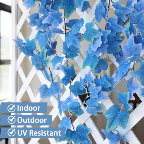 Mizii 2 Strands Artificial Vines Blue Ivy Garland 74" Fake Vine with Silk Leaves Faux Hanging Plants Greenery Decoration for Outdoors Wedding Party Indoor Bedroom Home Wall Room Decor (Blue) - Image 4