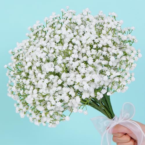 Waipfaru 15Pcs Babys Breath Artificial Flowers, Baby Breath Flowers Artificial Bulk, Real Touch Fake White Flowers, Faux Babies Breath Gypsophila for Wedding Home Decor Floral Arrangement by Waipfaru