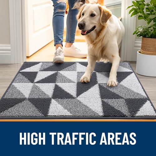 OLANLY Door Mat Indoor Entrance Washable 32x20, Odor-Free Low-Profile Front Back Geometric Doormat, Absorbent Resist Dirt Entry Carpet, Easy to Clean Sturdy Inside Floor Mats for Entryway, Dark Grey - Image 5