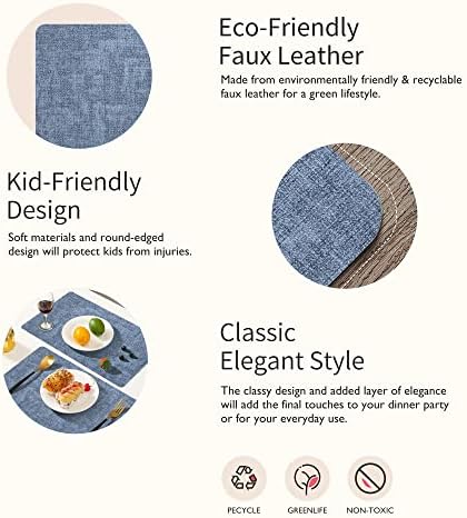 Maxpearl Faux Leather Placemats Set of 6, Easy to Clean, Blue - Image 3