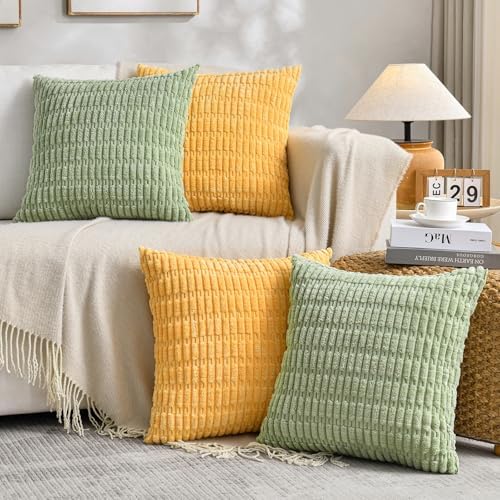 Fancy Homi 4 Packs Decorative Throw Pillow Covers for Living Room Couch Bed, Modern Farmhouse Boho Home Décor Accent Cushion Case, 20" x 20", Yellow Green Series by Fancy+Homi
