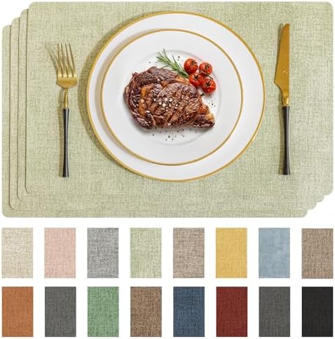 Romanstile Faux Leather Vinyl Placemats Set of 4, Grass Green by Romanstile