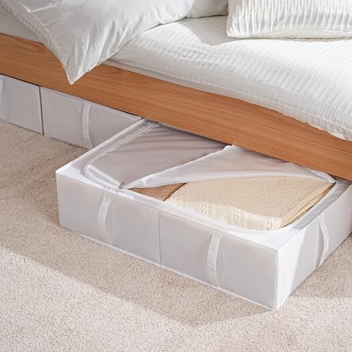 TYEERS Under Bed Storage Containers, Durable Fabric, Washable, Collapsible, Under Bed Storage Bins for Clothes, Blankets, Sheets, Shoes, 27.5x16.5x7 Inches, 2-Pack, White - Image 4
