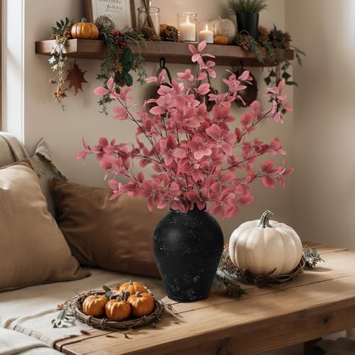 Janinka 5 Pcs Faux Fall Eucalyptus Stems for Vases Farmhouse, Red - Image 5