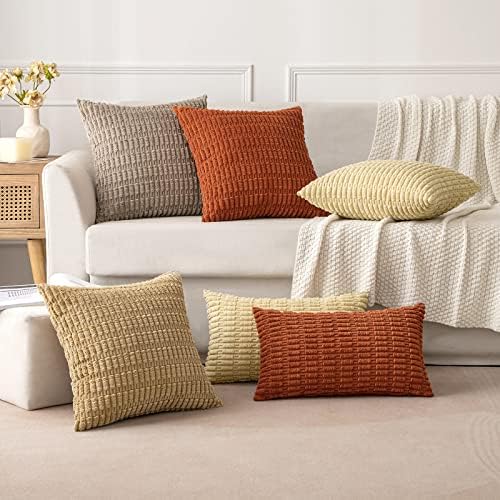 MIULEE Euro Sham Corduroy Decorative Throw Pillow Covers 22x22 Khaki - Image 5