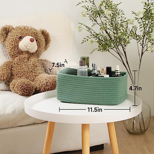 MiniArk Small Storage Baskets for Organizing | Closet Organizer Bins | Shelf Toy Basket | Woven Rope Baskets | Cube Decorative Box | Shallow Basket | 11.5x7.5x4.7” | 4 Packs Green - Image 2