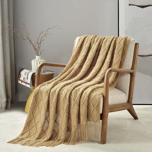BOURINA Mustard Throw Blanket 50 x70 Inch Jacquard Throw Knitted Blanket - Image 2