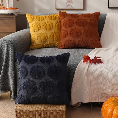 DFXSZ Fall Pillow Covers 20x20 2Pcs Navy Blue Pumpkin Fall Decorations - Image 4