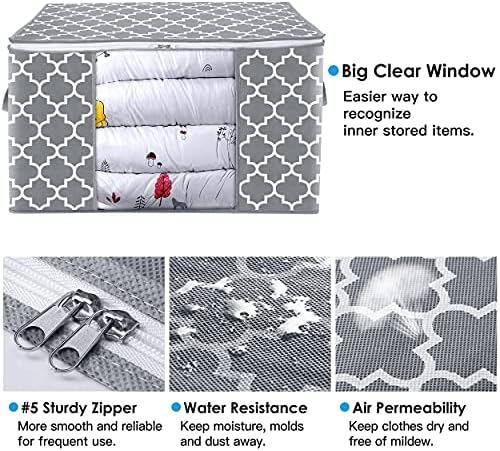 WISELIFE Storage Bags, Large Blanket Clothes Organization and Storage Containers for Bedding, Comforters, Foldable Organizer with Reinforced Handle, Clear Window,Sturdy Zippers,(Light Grey, 6 x 100L) - Image 3