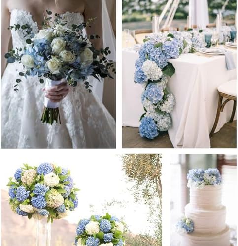 20 Pcs Blue and White Hydrangea Artificial Flowers Bulk, Faux Hydrangea Flowers Heads, Artificial Fake Silk Hydrangea Flowers with Stems, White Flowers Artificial for Decoration Wedding Décor - Image 6