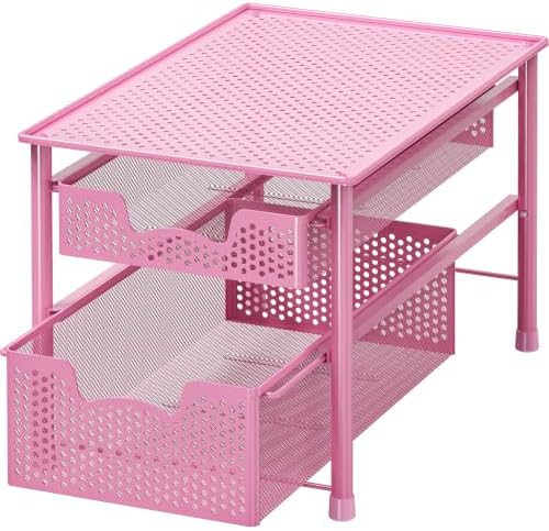 Simple Houseware Stackable 2 Tier Sliding Basket Organizer Drawer, Pink by SimpleHouseware