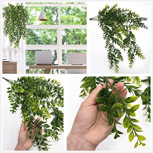 Fake Hanging Vines, Artificial Vine Plastic Green Leaves Plants UV Resistant Greenery Plant for Indoor Outdoor Garden Office Bathroom Decor Wedding Party Christmas Baskets DIY Decoration 2 Pack - Image 4